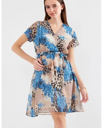 Rochie mini dama HiCCUP, imprimeu floral, decolteu in V, textil, multicolor