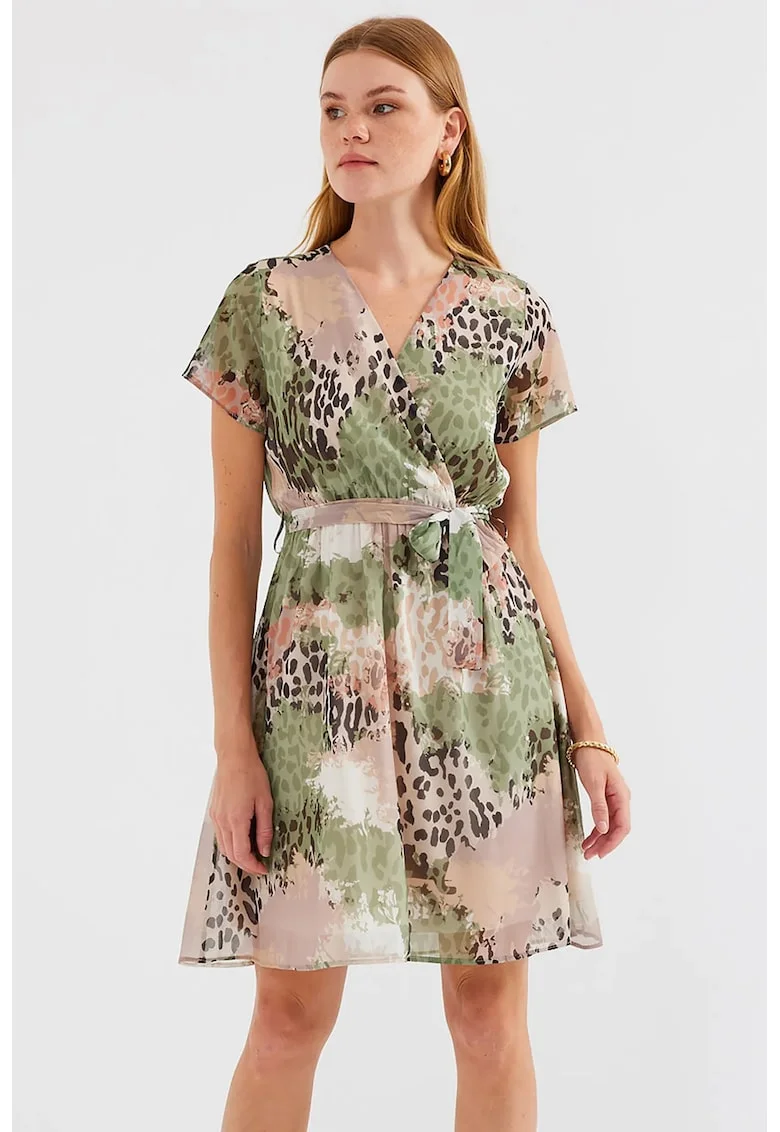 Rochie mini dama HiCCUP, textil, imprimeu floral, decolteu in V, multicolor