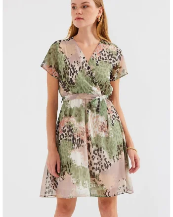 Rochie mini dama HiCCUP, textil, imprimeu floral, decolteu in V, multicolor