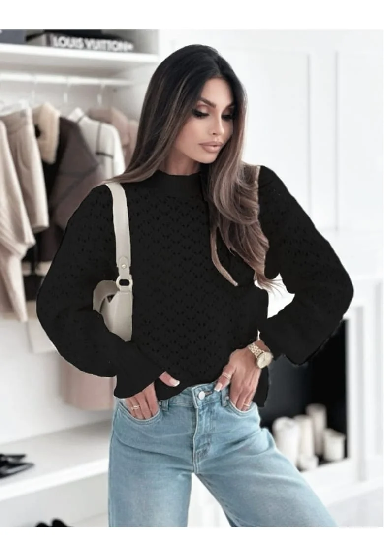 Pulover negru tricotat cu model SH-G1389-WK M8 18199, Negru