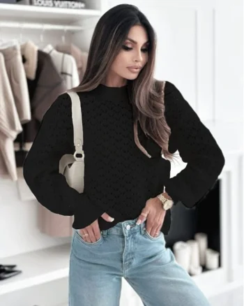 Pulover negru tricotat cu model SH-G1389-WK M8 18199, Negru