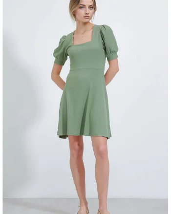 Rochie mini tricotata HiCCUP, guler patrat, verde, poliester-lycra