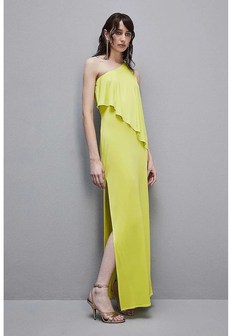 Rochie lunga cu umarul gol, Verde deschis