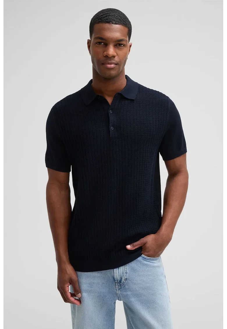 Tricou polo cu inchidere prin nasturi 30045707, Albastru inchis