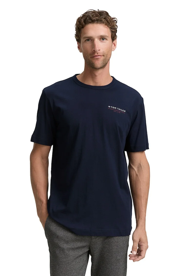Tricou regular fit cu decolteu la baza gatului, Alb/Bleumarin