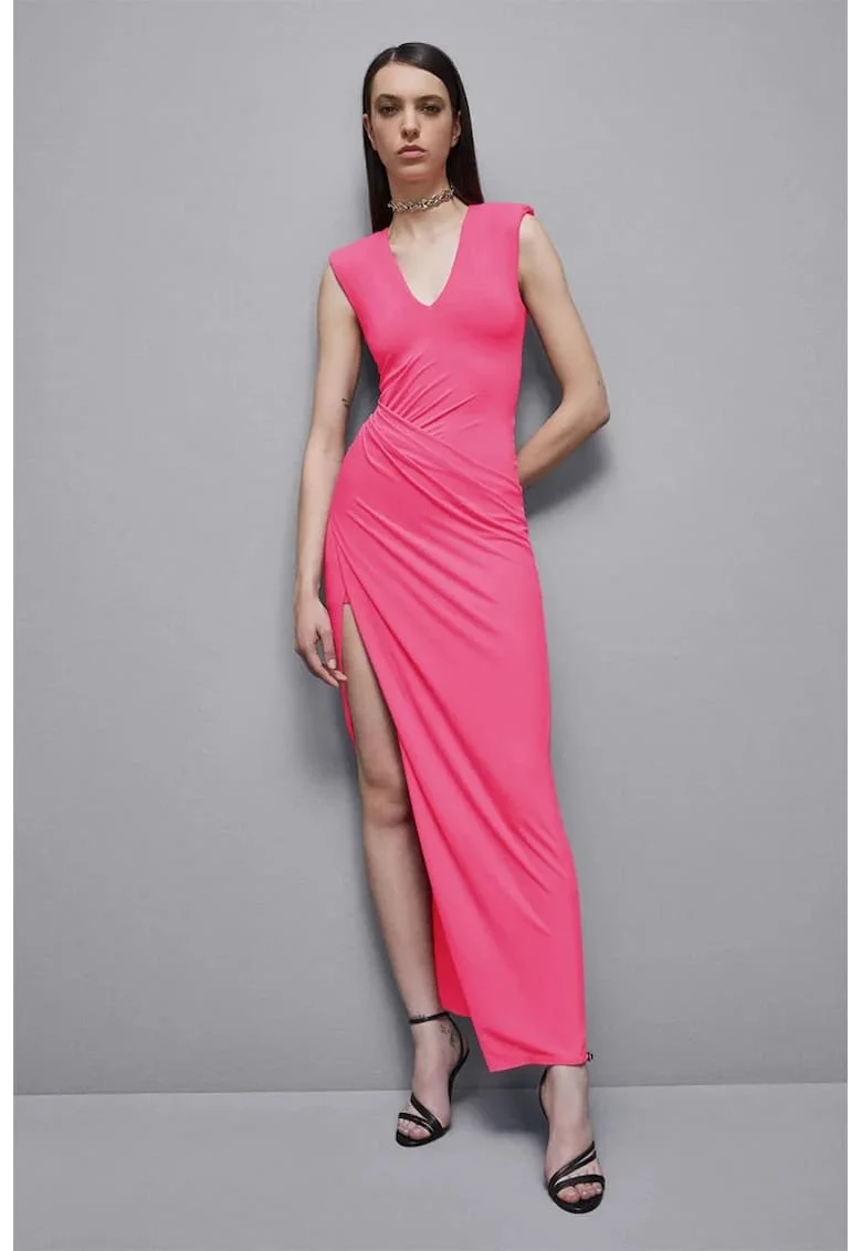 Rochie lunga cu drapaje laterale, Roz