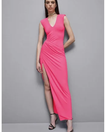 Rochie lunga cu drapaje laterale, Roz