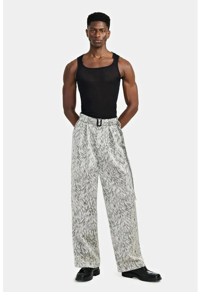 Pantaloni largi cu curea in talie, Gri
