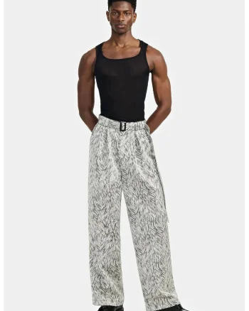 Pantaloni largi cu curea in talie, Gri