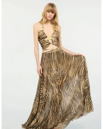 Rochie lunga cu animal print si bretele reglabile, Maro