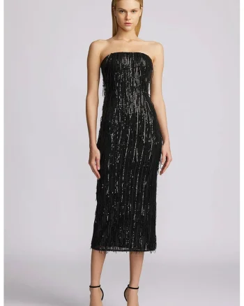 Rochie midi cu franjuri si paiete, Negru