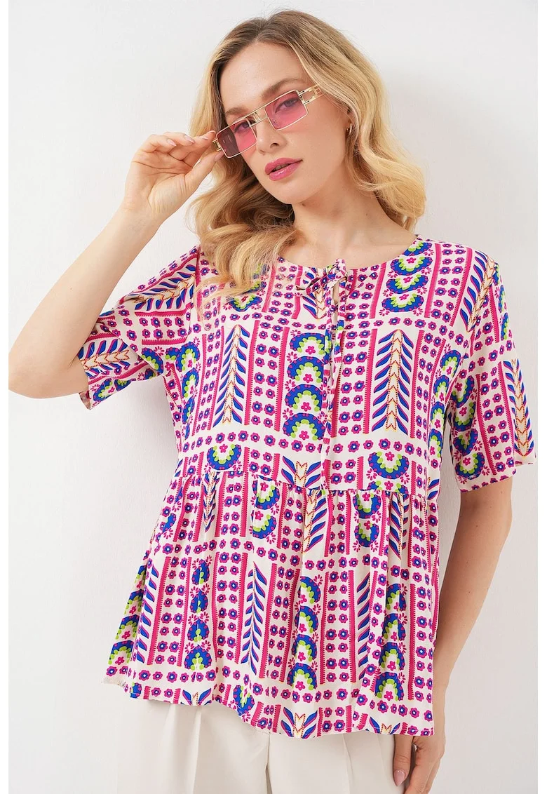 Tricou dama  BDART, guler rotund, cu imprimeu, magenta, textil
