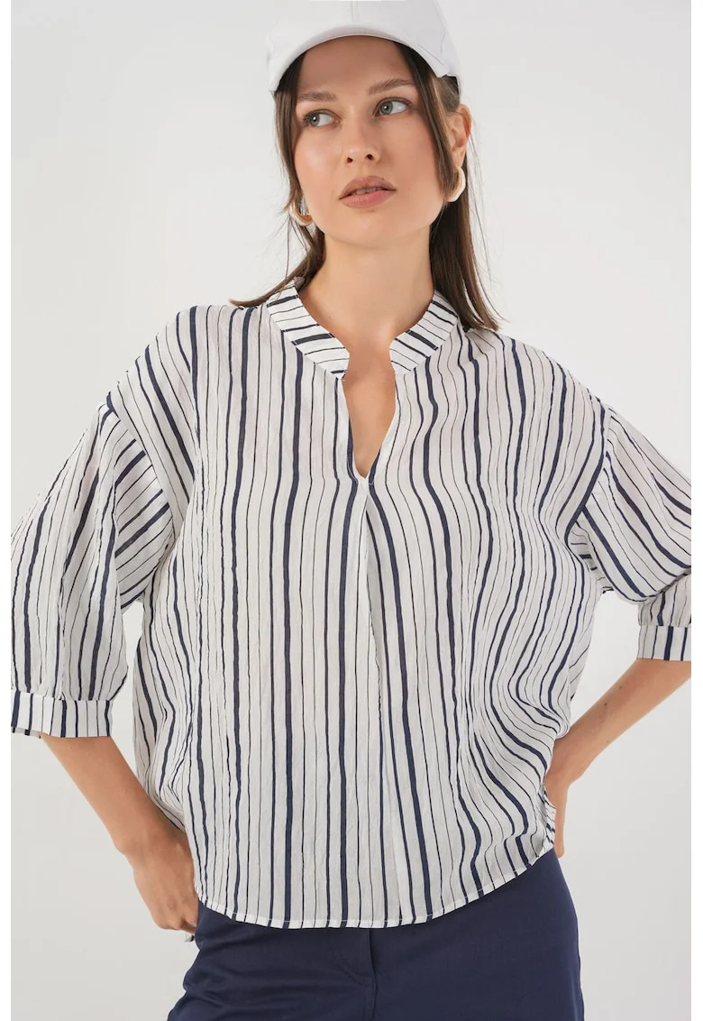 Bluza dama HiCCUP BDART, cu dungi, textil, albastru