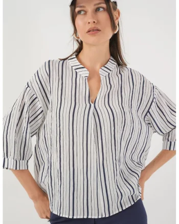 Bluza dama HiCCUP BDART, cu dungi, textil, albastru