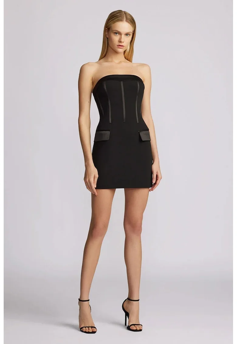 Rochie mini tip corset cu buzunare frontale, Negru