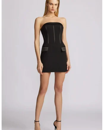 Rochie mini tip corset cu buzunare frontale, Negru