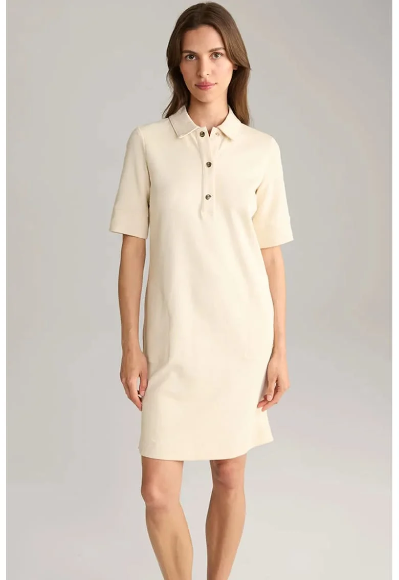 Rochie cu guler polo si buzunare frontale, Bej