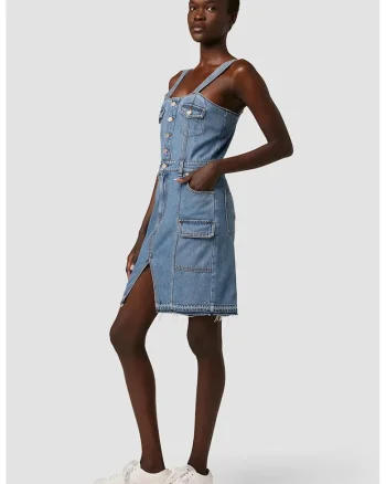 Rochie mini cu bretele ajustabile si inchidere frontala prin nasturi, Albastru
