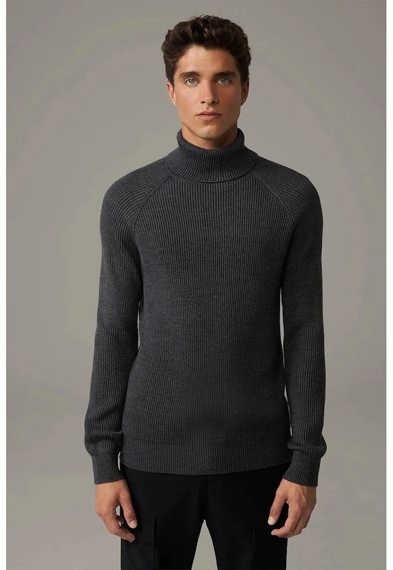 Bluza cu guler inalt cu croi clasic texturata, Gri