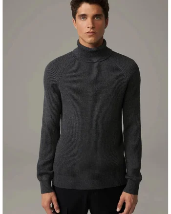 Bluza cu guler inalt cu croi clasic texturata, Gri