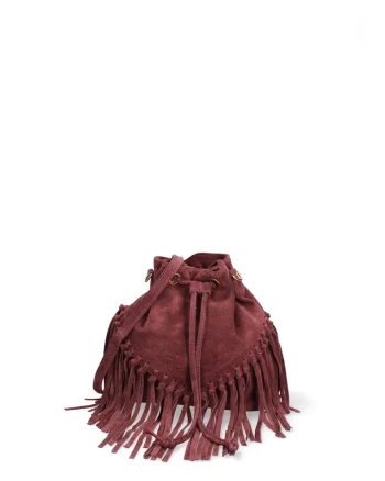 Geanta bucket din piele intoarsa Umbria Plus, Visiniu