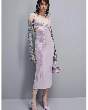 Rochie midi din paiete cu decupaje laterale, Alb
