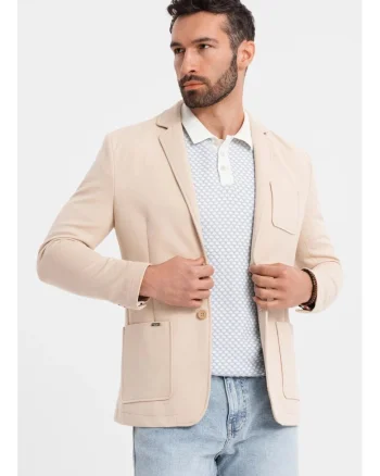 Sacou SLIM din tesatura tricotata cu textura subtila  OM-BLZB-0101, Bej, Bej