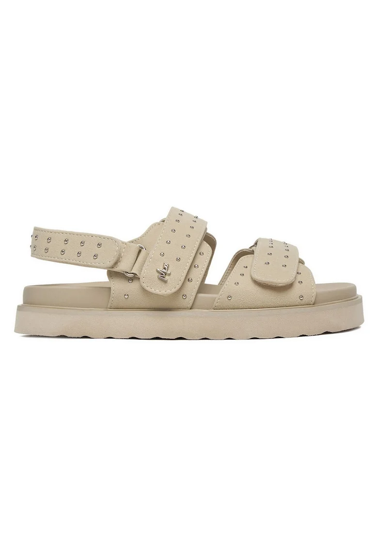 Sandale dama  bej, piele ecologica, sistem inchidere Velcro, strasuri