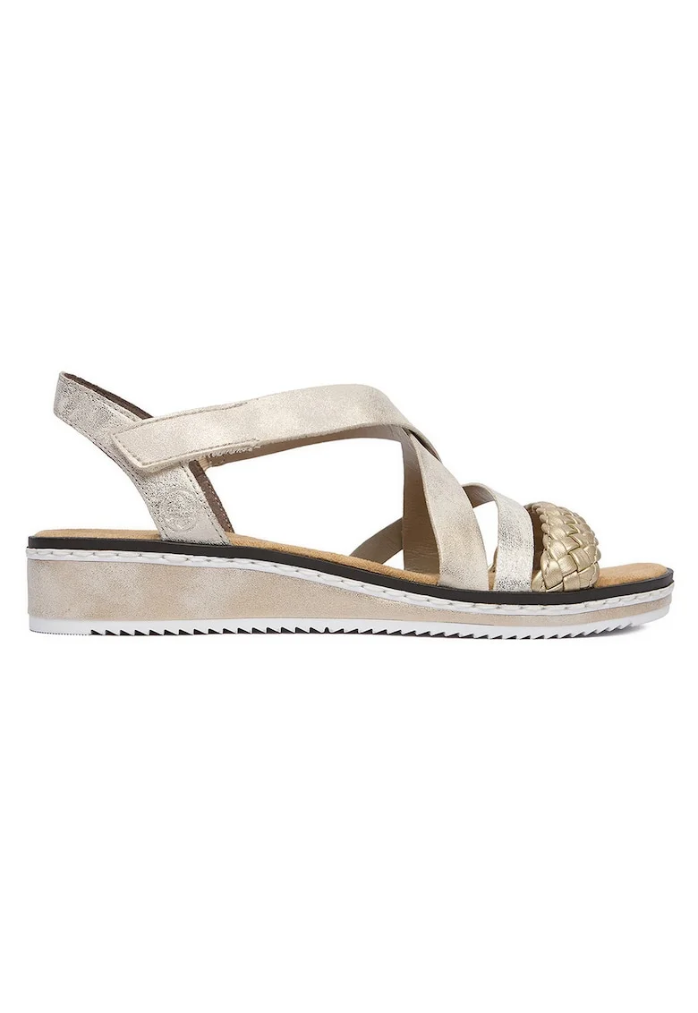 Sandale dama  auriu, piele ecologica, sistem inchidere velcro, confortabil, Auriu