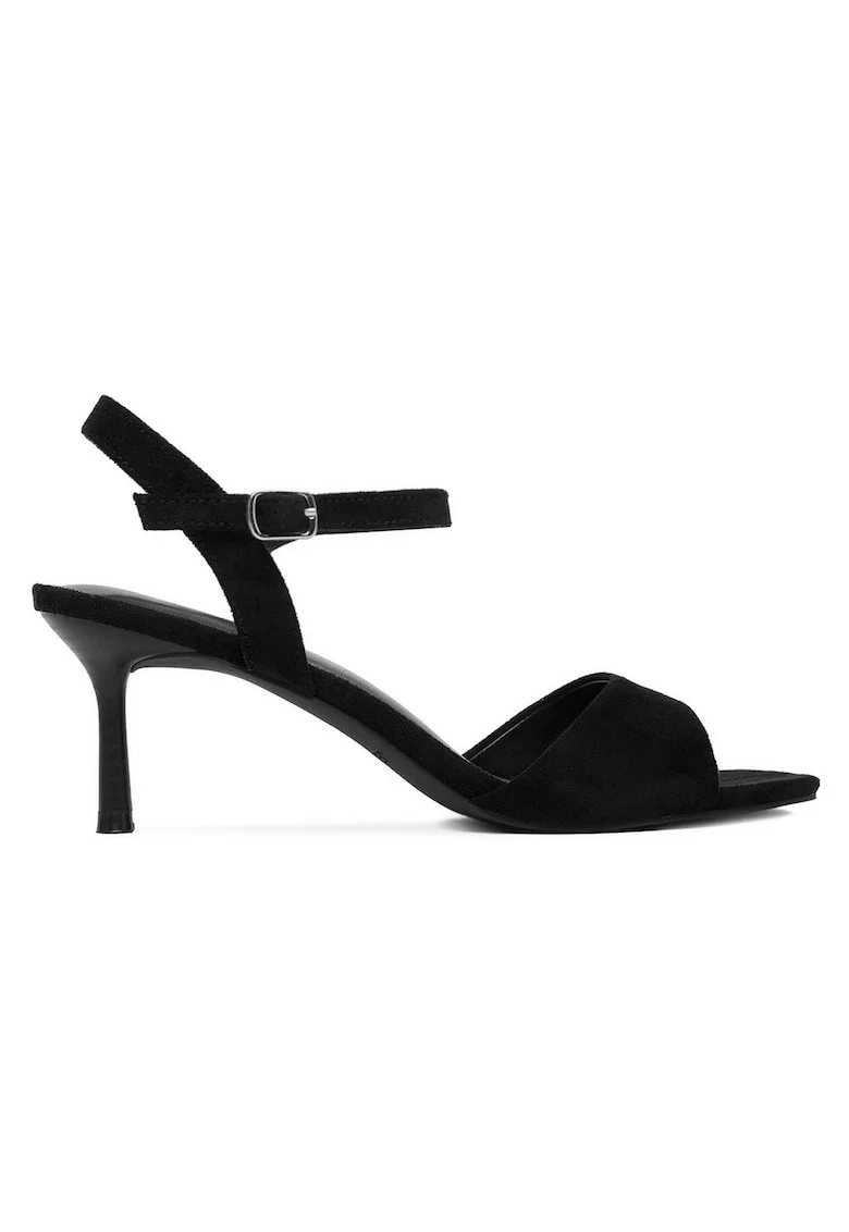 Sandale dama  toc stiletto, cureaua cu catarama, Negru