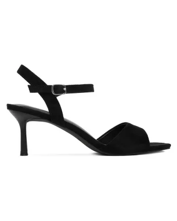 Sandale dama  toc stiletto, cureaua cu catarama, Negru