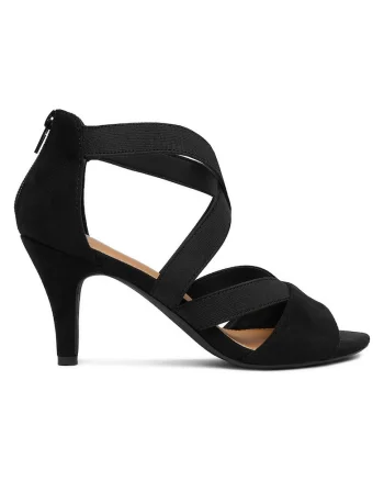 Sandale dama  toc subtire, fermoar, negru, textil, Negru