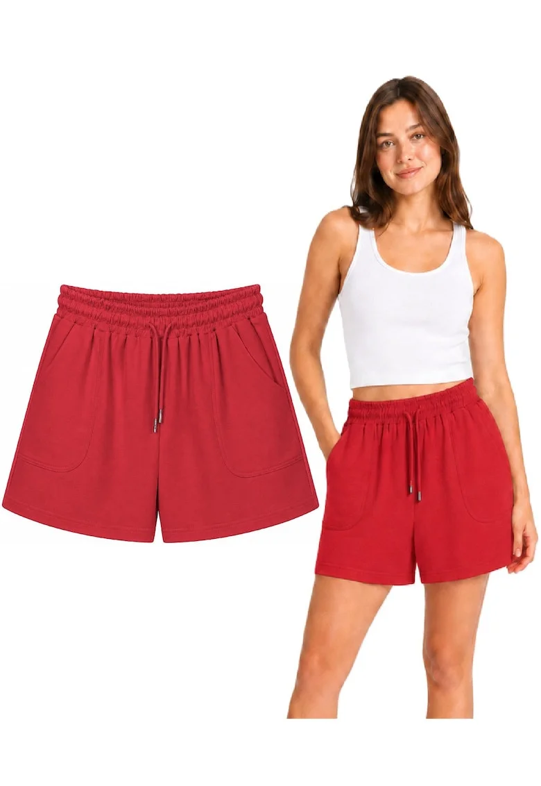 Pantaloni scurti cu buzunare laterale, Rosu