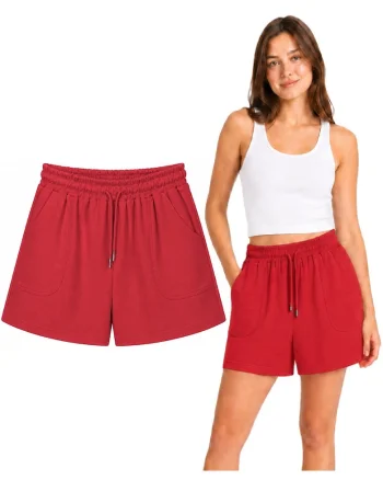 Pantaloni scurti cu buzunare laterale, Rosu