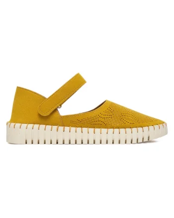 Pantofi dama  galbeni, textil, varf rotund, sistem inchidere Velcro, Galben