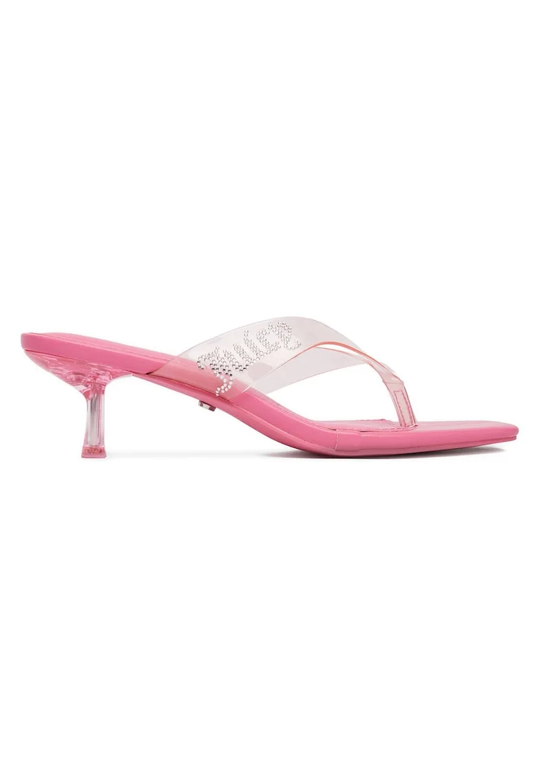 Slapi dama  roz, material sintetic, cu strasuri, toc kitten heel