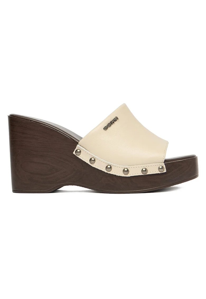 Papuci G-Star Raw, piele naturala, bej, toc cu platforma, capse metalice,