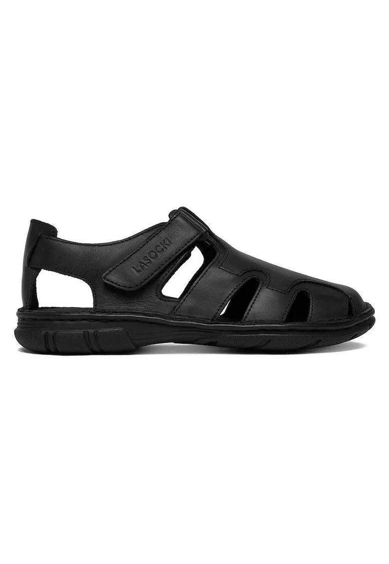 Sandale barbatesti  piele naturala, negru, inchidere velcro, design minimalist