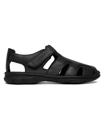 Sandale barbatesti  piele naturala, negru, inchidere velcro, design minimalist