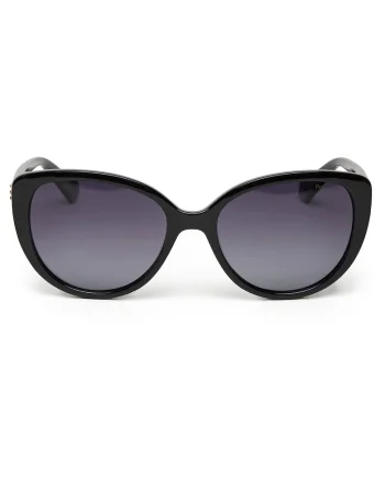Ochelari de soare de dama din plastic cu lentile polarizate si filtru UV400, rama in forma de fluture, Negru, Marime unica
