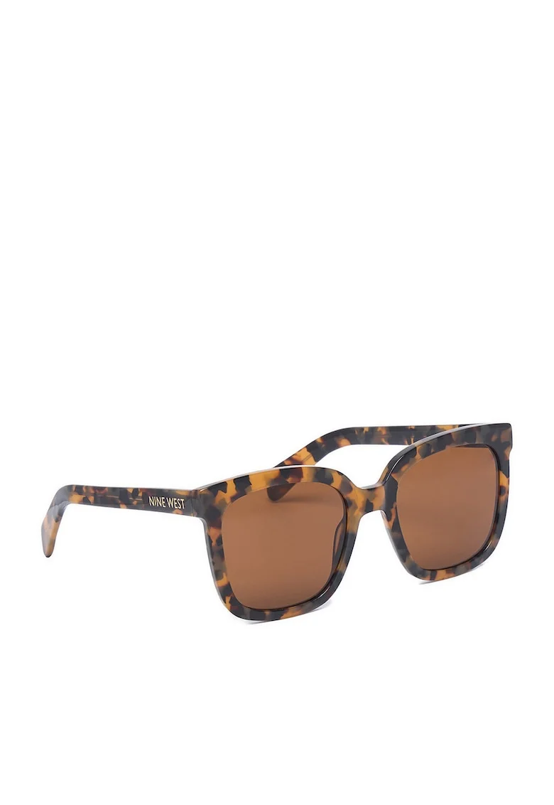 Ochelari de soare din material sintetic, rame patrate cu imprimeu pantera, lentile cu protectie UV400, include etui, Maro, Marime unica