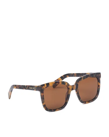 Ochelari de soare din material sintetic, rame patrate cu imprimeu pantera, lentile cu protectie UV400, include etui, Maro, Marime unica