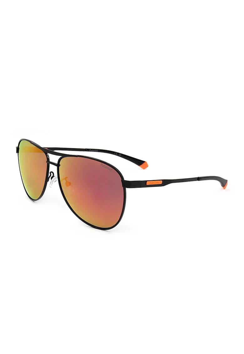 Ochelari de soare aviator polarizati cu lentile oglinda, Negru/Portocaliu