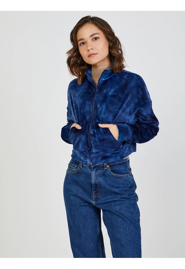 Bluza de trening crop cu aspect de catifea