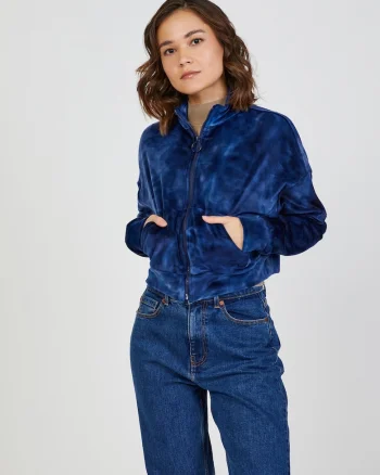 Bluza de trening crop cu aspect de catifea