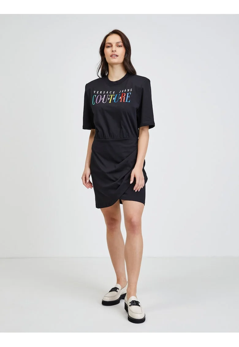 Rochie din bumbac cu imprimeu pe piept,