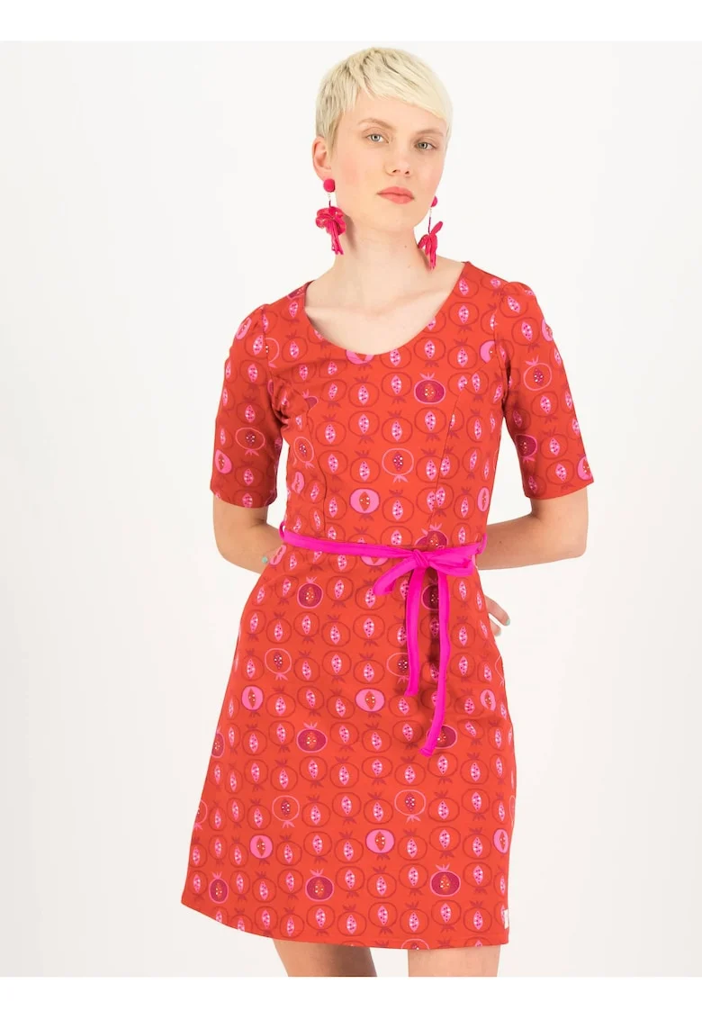 Rochie din bumbac organic cu snur contrastant in talie