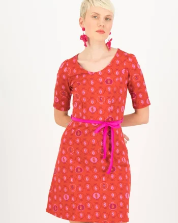 Rochie din bumbac organic cu snur contrastant in talie