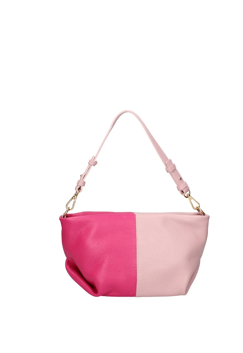 Geanta din piele cu model uni, fermoar si bareta de umar, Fucsia/Roz