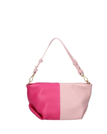 Geanta din piele cu model uni, fermoar si bareta de umar, Fucsia/Roz